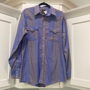 Saddle King Western by Key vintage stripped pearl snap long sleeve neck 16 EUC